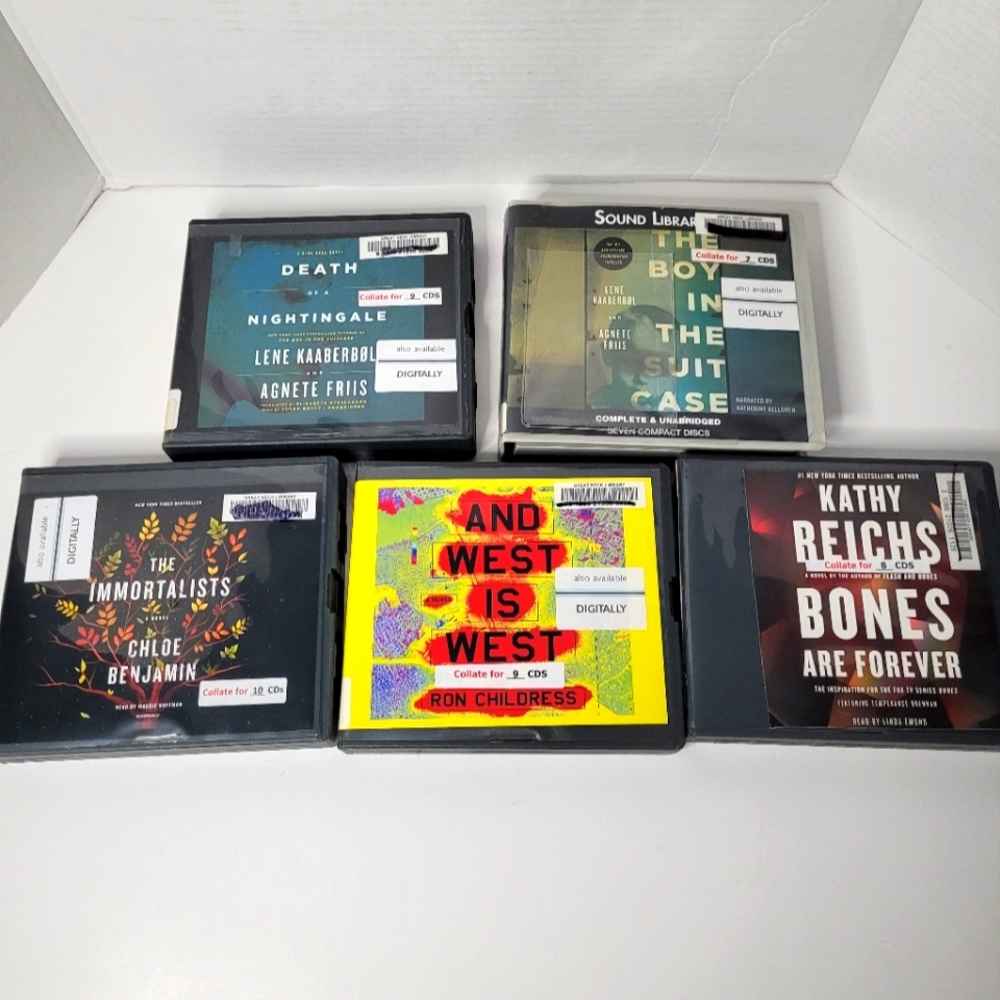Lot of Five Audiobooks on CDs includes Fiction Thriller Mystery Genres ExLibrary